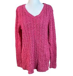Croft & Barrow Pink Cable Knit Sweater Womens L V Neck Cotton